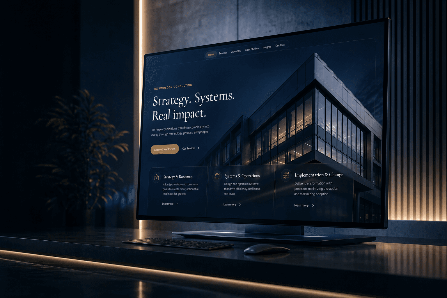 Futuristic website redesign case study visual for Intelligencia.